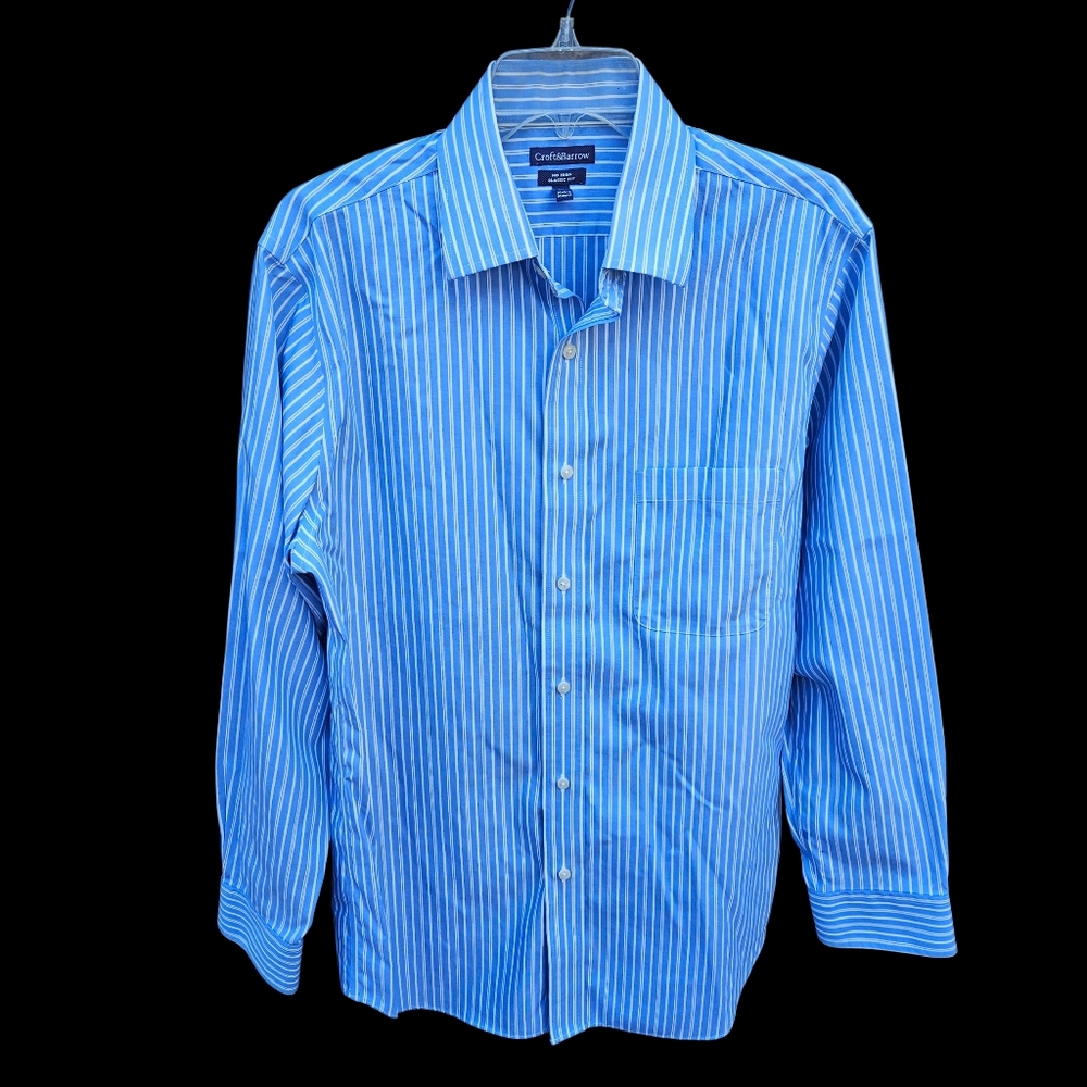 Croft&Barrow Men's Blue and White Striped Dress Shirt Size 15 1/2 - Picture 2 of 16
